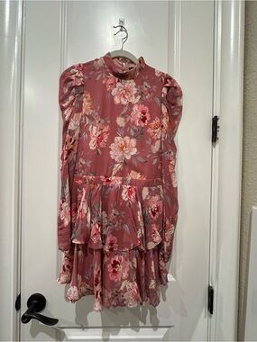 Women's Pink Floral Tiered Ruffle Dress